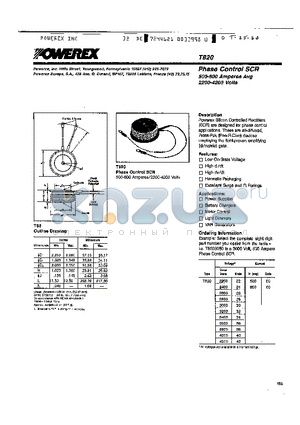 T820 datasheet - Phase Control SCR (500-600 Amperes Avg 2200-4200 Volts)