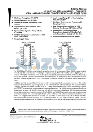 TLC2554IPW datasheet - 5-V, 12-BIT, 400 KSPS, 4/8 CHANNEL, LOW POWER, SERIAL ANALOG-TO-DIGITAL CONVERTERS WITH AUTO POWER DOWN