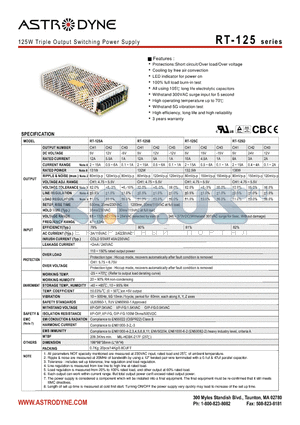 RT-125A datasheet - 125W Triple Output Switching Power Supply