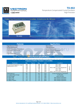 TX-402 datasheet - Temperature Compensated Crystal Oscillator High Precision