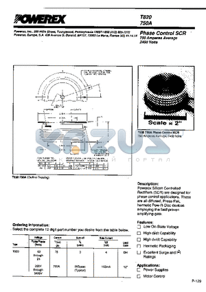 T820750A datasheet - Phase Control SCR (750 Amperes Average 2400 Volts)