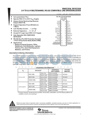 SN65C3238DB datasheet - 3-V TO 5.5-V MULTICHANNEL RS-232  COMPATIBLE LINE DRIVER/RECEIVER