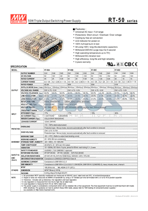 RT-50_10 datasheet - 50W Triple Output Switching Power Supply