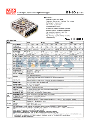 RT-65C datasheet - 65W Triple Output Switching Power Supply