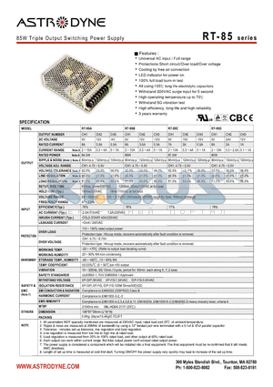 RT-85B datasheet - 85W Triple Output Switching Power Supply