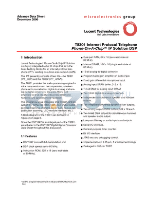 T8301 datasheet - T8301 Internet Protocol Telephone Phone-On-A-Chip IP Solution DSP