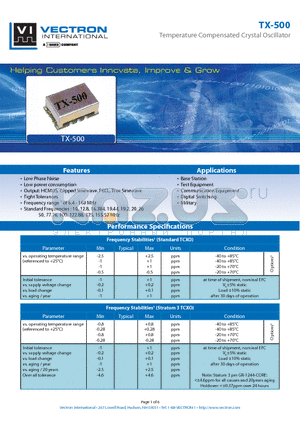 TX-500_09 datasheet - Temperature Compensated Crystal Oscillator