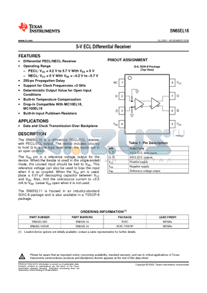 SN65EL16D datasheet - 5-V ECL Differential Receiver