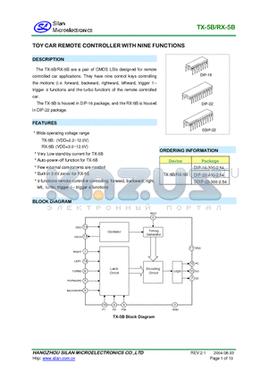 TX-5B datasheet - TOY CAR REMOTE CONTROLLER WITH NINE FUNCTIONS