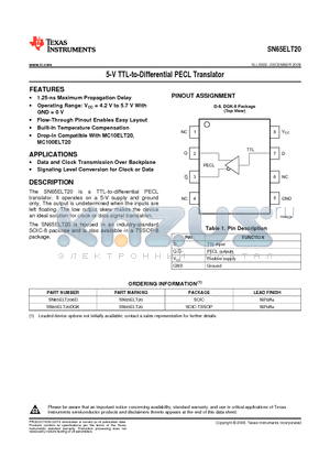 SN65ELT20D datasheet - 5-V TTL-to-Differential PECL Translator