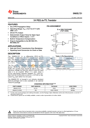 SN65ELT21DGK datasheet - 5-V PECL-to-TTL Translator