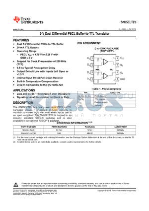 SN65ELT23DR datasheet - 5-V Dual Differential PECL Buffer-to-TTL Translator