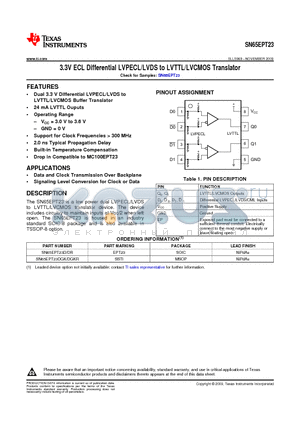 SN65EPT23DGKR datasheet - 3.3V ECL Differential LVPECL/LVDS to LVTTL/LVCMOS Translator