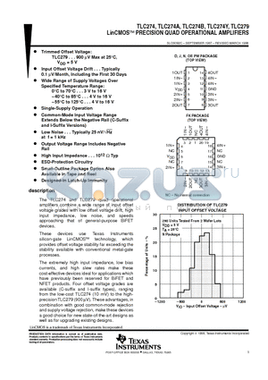 TLC274CD datasheet - LinCMOSE PRECISION QUAD OPERATIONAL AMPLIFIERS