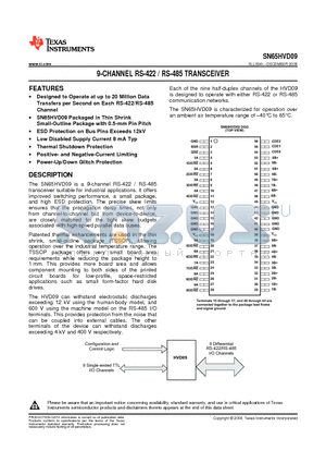 SN65HVD09 datasheet - 9-CHANNEL RS-422 / RS-485 TRANSCEIVER