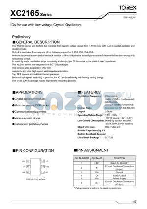 XC2165C22ACW datasheet - ICs for use with low voltage Crystal Oscillators