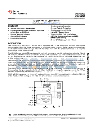 SN65HVD101 datasheet - IO-LINK PHY for Device Nodes