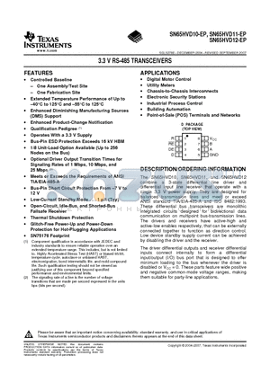 SN65HVD10-EP datasheet - 3.3 V RS-485 TRANSCEIVERS