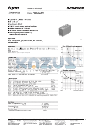 RT114024 datasheet - Power PCB Relay RT1