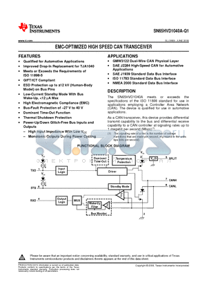 SN65HVD1040A-Q1 datasheet - EMC-OPTIMIZED HIGH SPEED CAN TRANSCEIVER