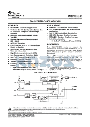 SN65HVD1040-Q1 datasheet - EMC OPTIMIZED CAN TRANSCEIVER