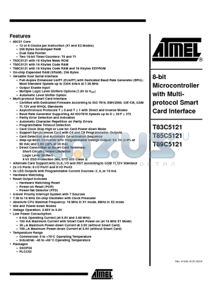 T83C5121XXX-S3RIL datasheet - 8-bit Microcontroller with Multi protocol SMART Card Interface