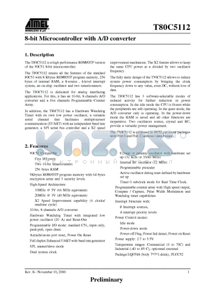 T84C5112-RKREL datasheet - 8-bit Microcontroller with A/D converter