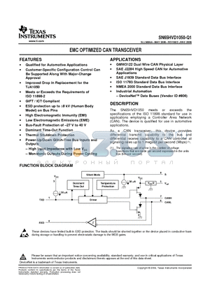 SN65HVD1050-Q1 datasheet - EMC OPTIMIZED CAN TRANSCEIVER