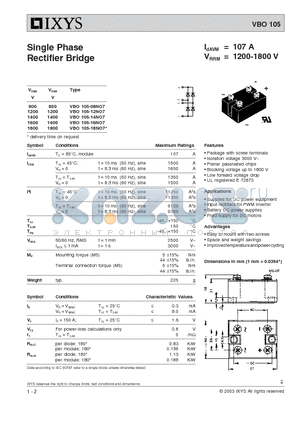 VBO105-12NO7 datasheet - Single Phase Rectifier Bridge