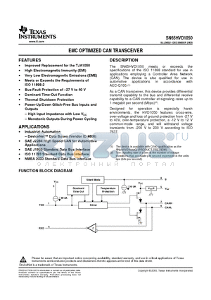 SN65HVD1050R datasheet - EMC OPTIMIZED CAN TRANSCEIVER