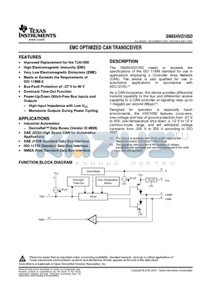 SN65HVD1050DR datasheet - EMC OPTIMIZED CAN TRANSCEIVER