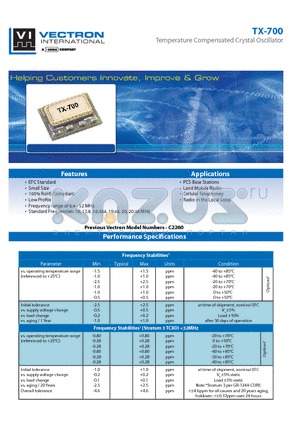 TX-700 datasheet - Temperature Compensated Crystal Oscillator