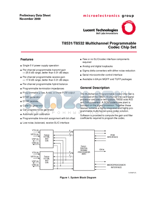 T8531 datasheet - T8502 and T8503 Dual PCM Codecs with Filters