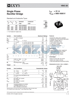 VBO20-12NO2 datasheet - Single Phase Rectifier Bridge - Standard and Avalanche Types