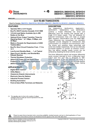 SN65HVD11DR datasheet - 3.3-V RS-485 TRANSCEIVERS