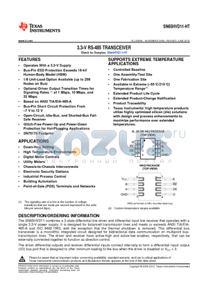 SN65HVD11SJD datasheet - 3.3-V RS-485 TRANSCEIVER