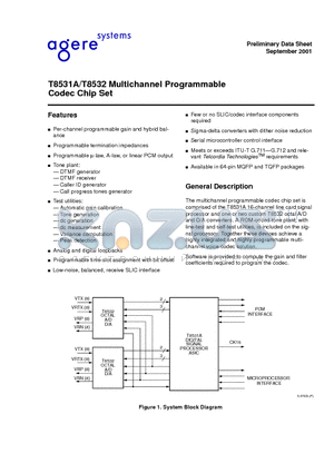 T8531A datasheet - T8531A/8532 Multichannel Programmable Codec Chip Set
