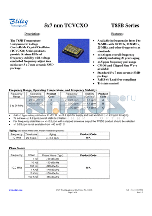 T85BCACBB datasheet - 5x7 mm TCVCXO