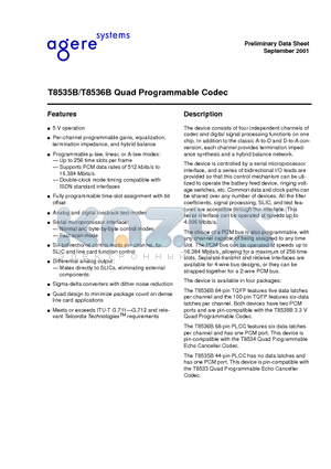 T8535B datasheet - T8535B/T8536B Quad Programmable Codec