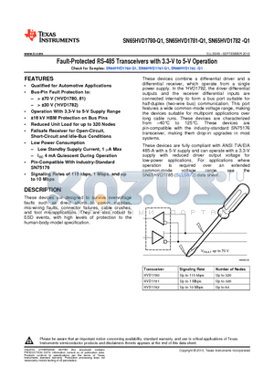SN65HVD1781-Q1 datasheet - Fault-Protected RS-485 Transceivers with 3.3-V to 5-V Operation