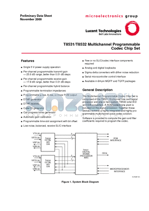 T8532 datasheet - T8502 and T8503 Dual PCM Codecs with Filters