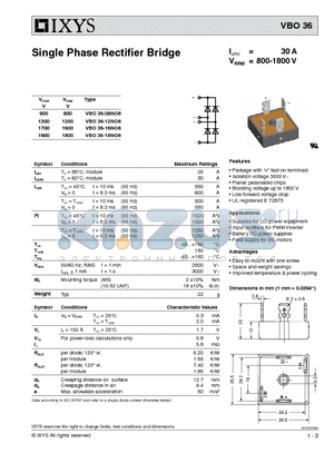 VBO36 datasheet - Single Phase Rectifier Bridge