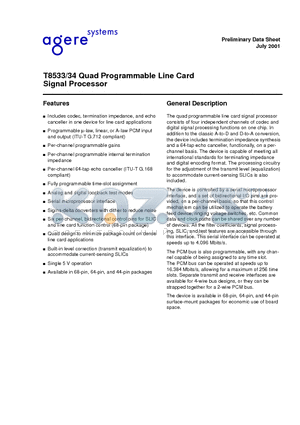 T8533 datasheet - T8533/34 Quad Programmable Line Card Signal Processor
