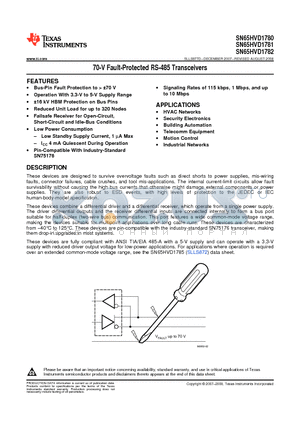 SN65HVD1781 datasheet - 70-V Fault-Protected RS-485 Transceivers