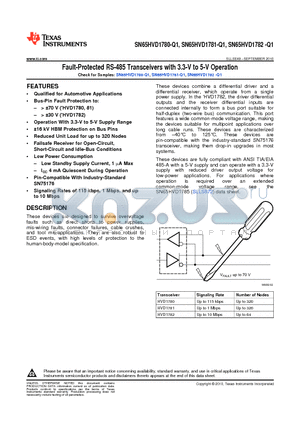 SN65HVD1781QDRQ1 datasheet - Fault-Protected RS-485 Transceivers with 3.3-V to 5-V Operation