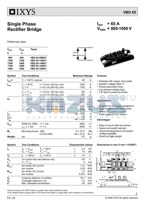 VBO65-16NO7 datasheet - Single Phase Rectifier Bridge