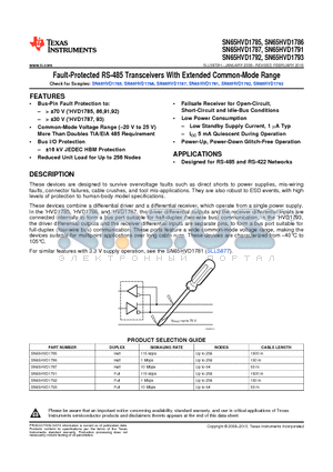 SN65HVD1785 datasheet - 70-V Fault-Protected RS-485 Transceivers