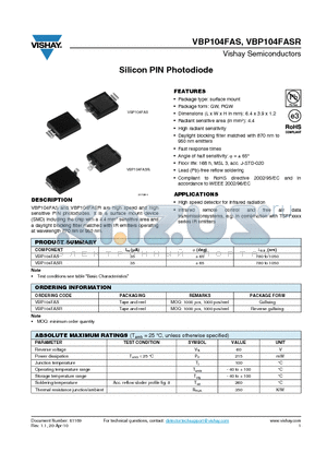 VBP104FAS datasheet - Silicon PIN Photodiode