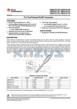 SN65HVD1785DR datasheet - 70-V Fault-Protected RS-485 Transceivers