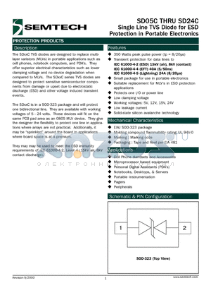 SD05C datasheet - Single Line TVS Diode for ESD Protection in Portable Electronics
